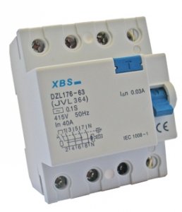 XBS 4pol 25A 30mA fi relé lüktető egyenáramra nem érzékeny/Pl:12V halo.rend./
