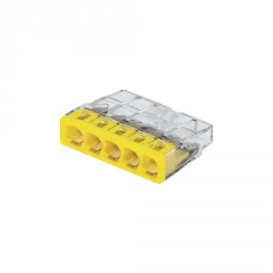 Wago Compact vezeték összekötő 5x0,5-2,5 tömör vezetékhez átlátszó házban sárga fedéllel